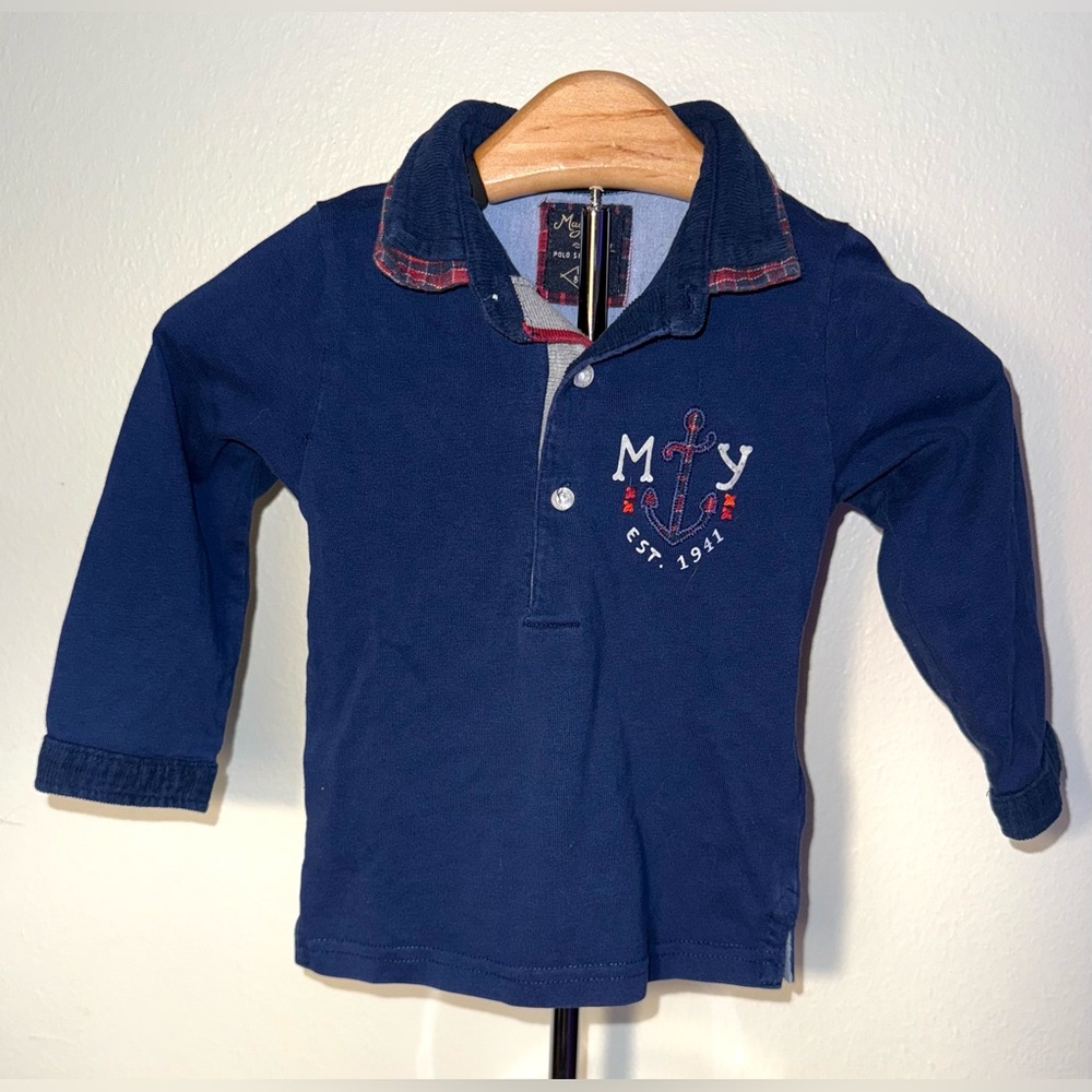 Mayoral Baby long sleeve navy polo, size 18 mos